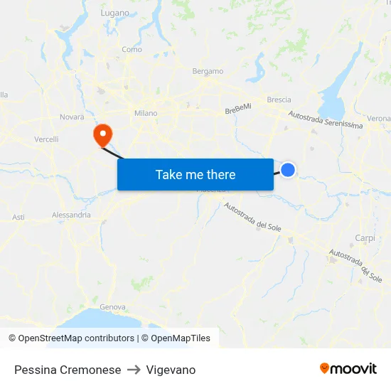 Pessina Cremonese to Vigevano map