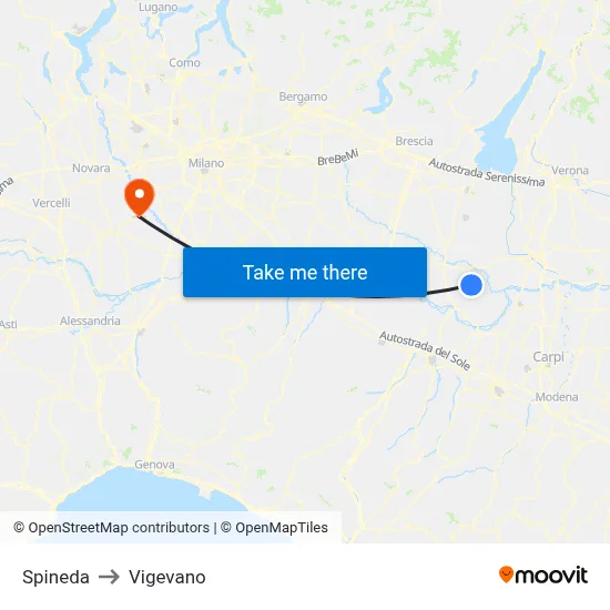 Spineda to Vigevano map