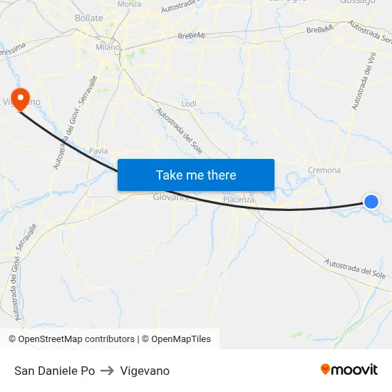 San Daniele Po to Vigevano map