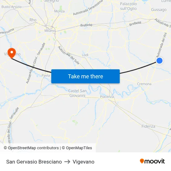 San Gervasio Bresciano to Vigevano map