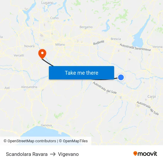 Scandolara Ravara to Vigevano map