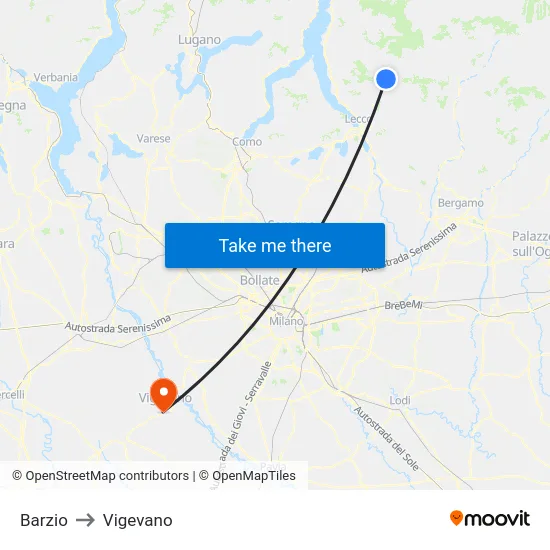 Barzio to Vigevano map