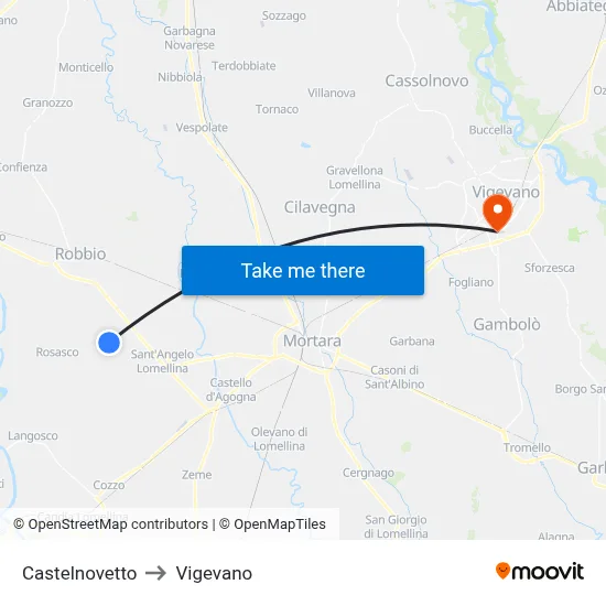 Castelnovetto to Vigevano map