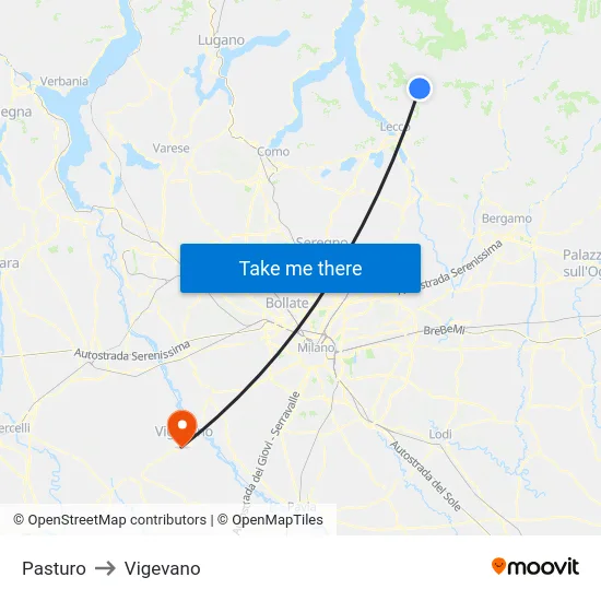 Pasturo to Vigevano map