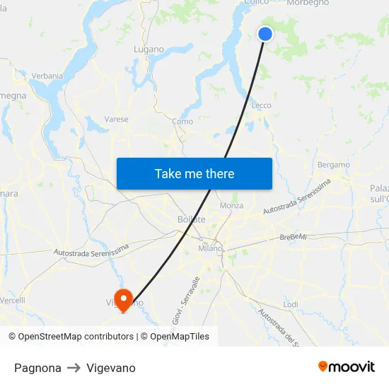 Pagnona to Vigevano map