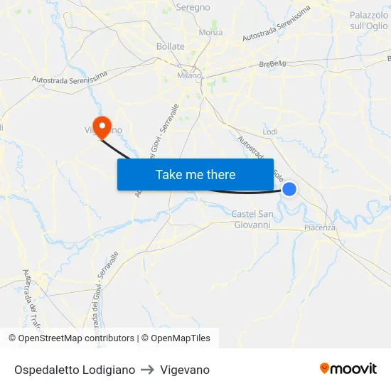 Ospedaletto Lodigiano to Vigevano map