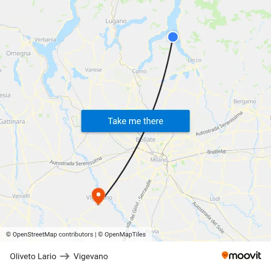 Oliveto Lario to Vigevano map