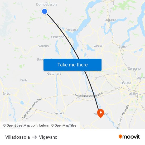 Villadossola to Vigevano map