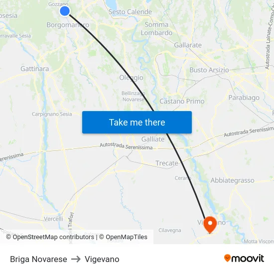 Briga Novarese to Vigevano map