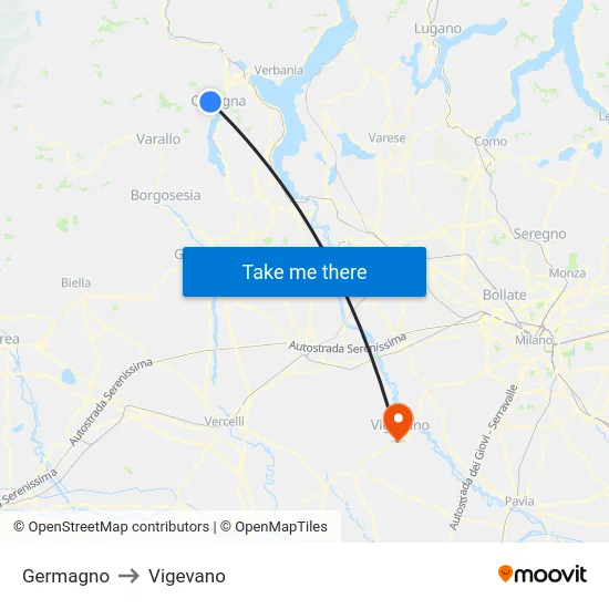 Germagno to Vigevano map