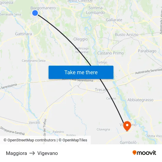 Maggiora to Vigevano map