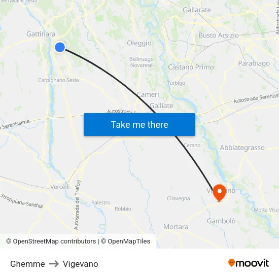 Ghemme to Vigevano map