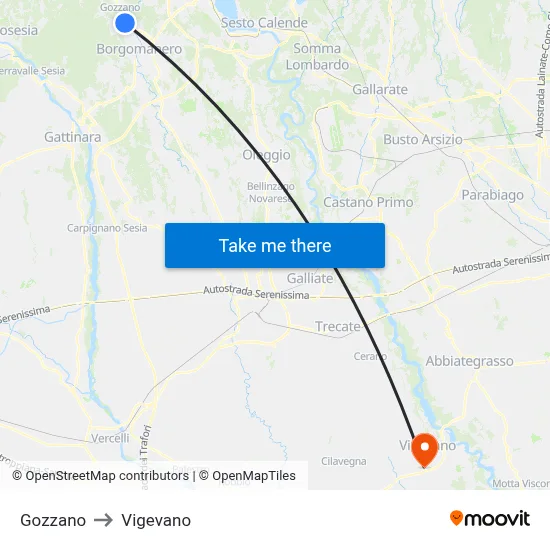 Gozzano to Vigevano map