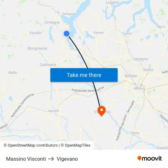 Massino Visconti to Vigevano map