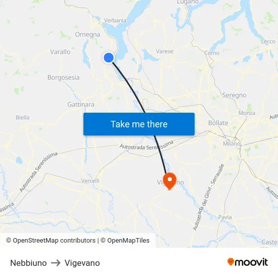 Nebbiuno to Vigevano map