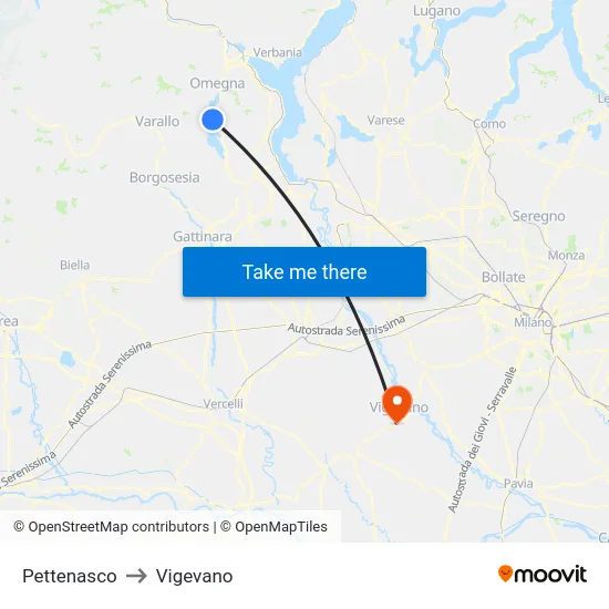 Pettenasco to Vigevano map