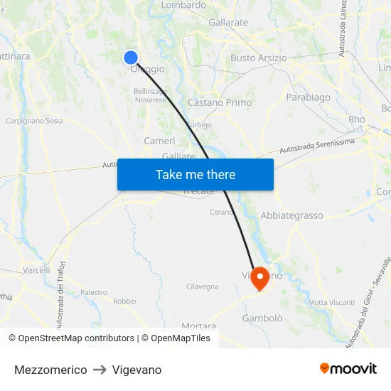 Mezzomerico to Vigevano map