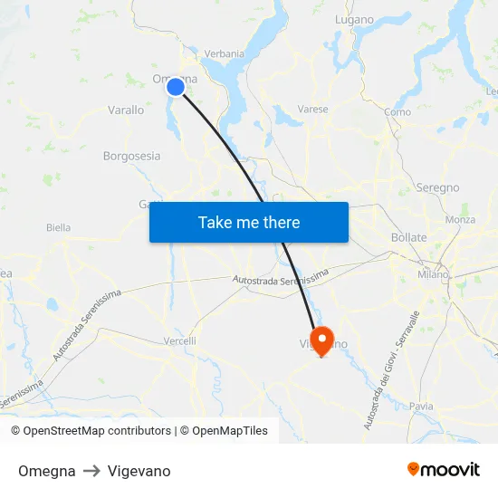 Omegna to Vigevano map