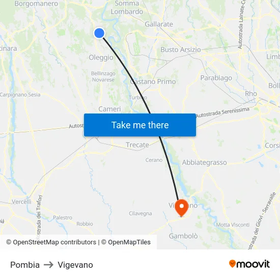 Pombia to Vigevano map
