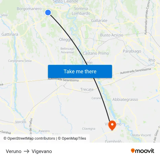 Veruno to Vigevano map