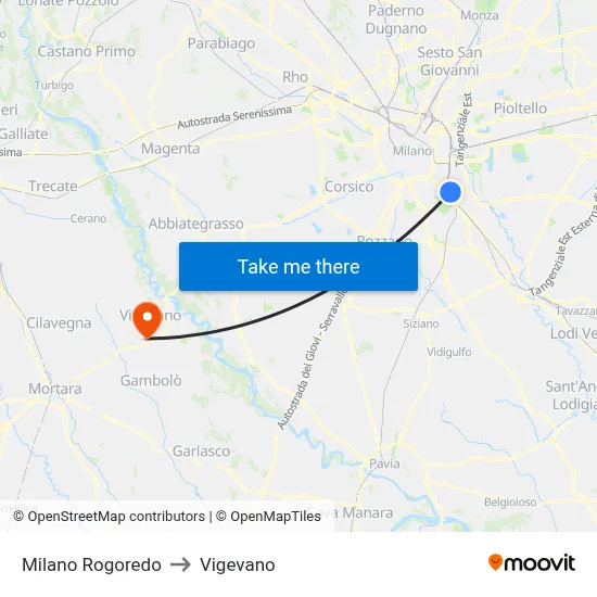 Milan Rogoredo to Vigevano map