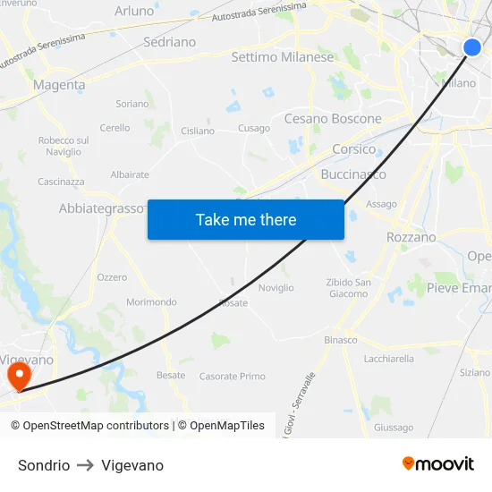 Sondrio to Vigevano map