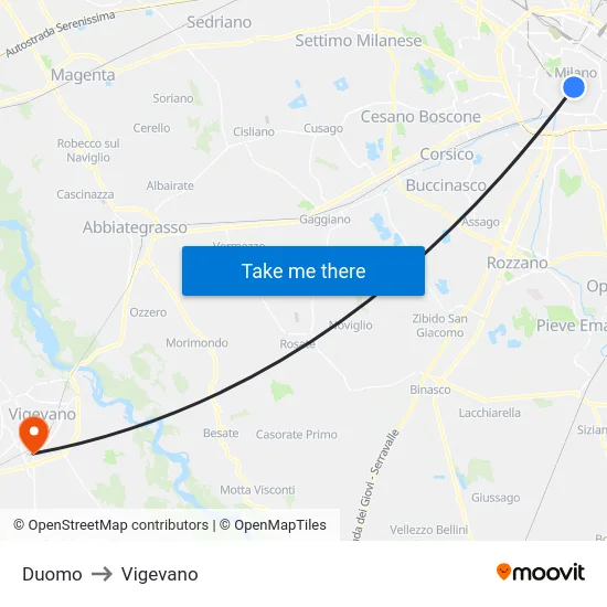 Duomo to Vigevano map
