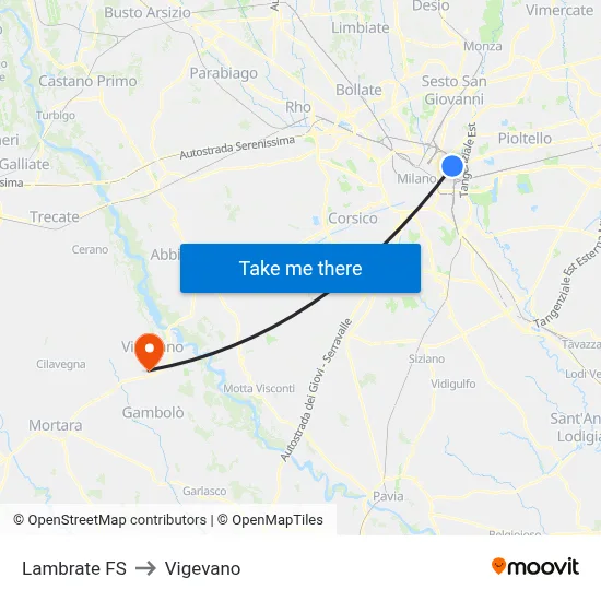Lambrate Station to Vigevano map