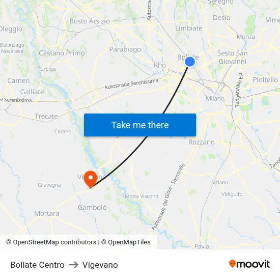Bollate Centro to Vigevano map