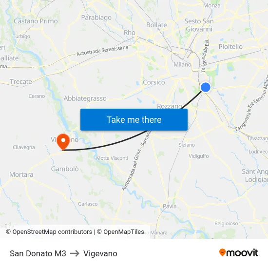 San Donato M3 to Vigevano map