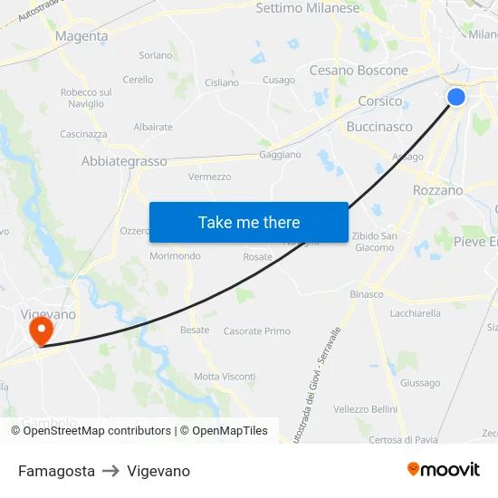 Famagosta to Vigevano map