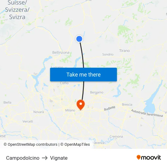 Campodolcino to Vignate map