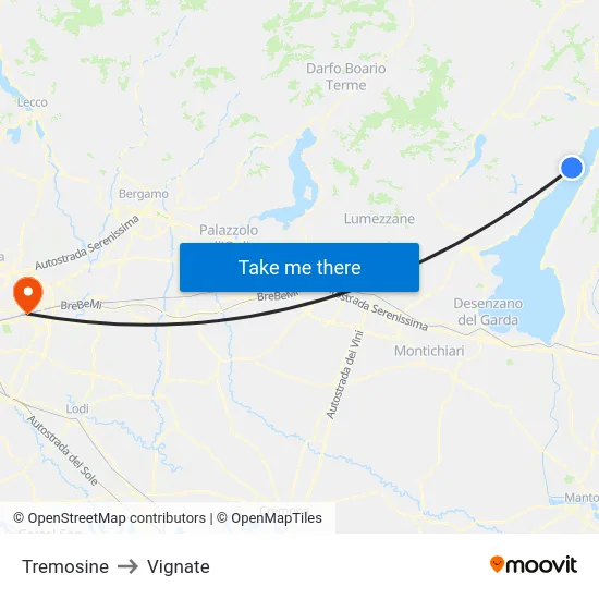 Tremosine to Vignate map