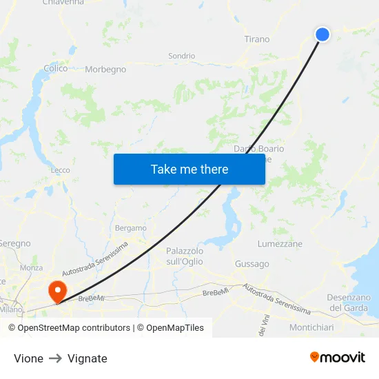 Vione to Vignate map