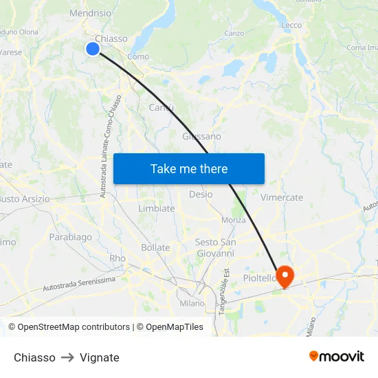 Chiasso to Vignate map