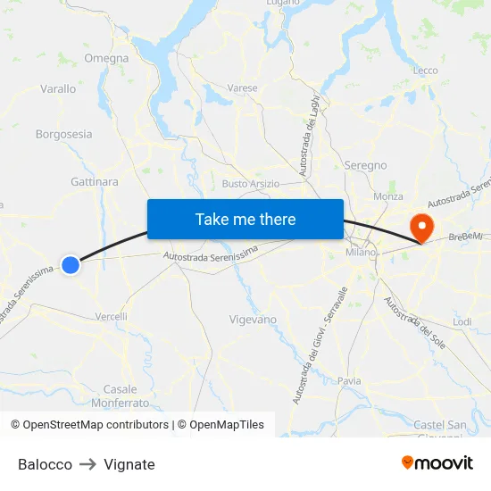 Balocco to Vignate map
