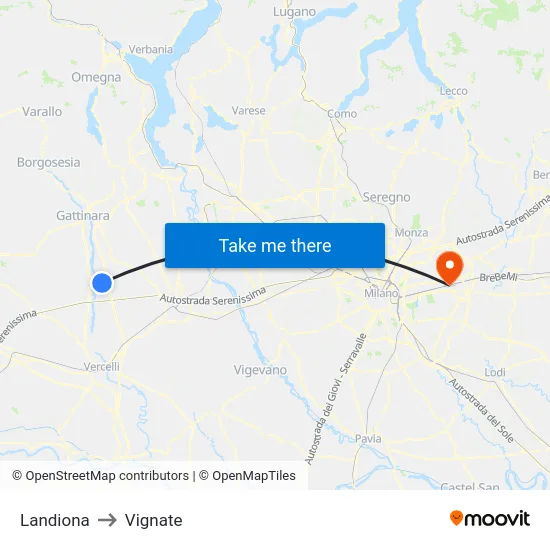Landiona to Vignate map