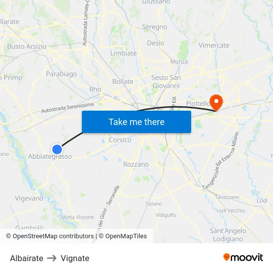 Albairate to Vignate map