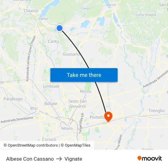 Albese Con Cassano to Vignate map