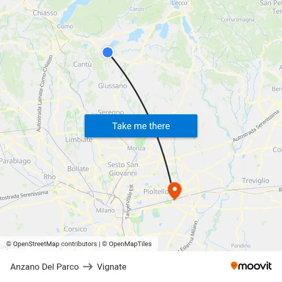 Anzano Del Parco to Vignate map