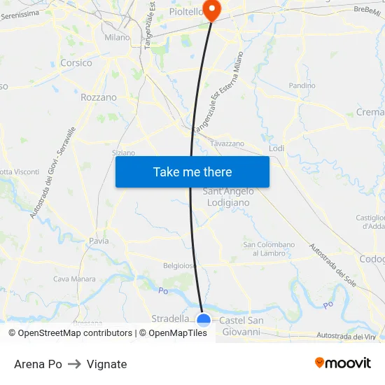 Arena Po to Vignate map
