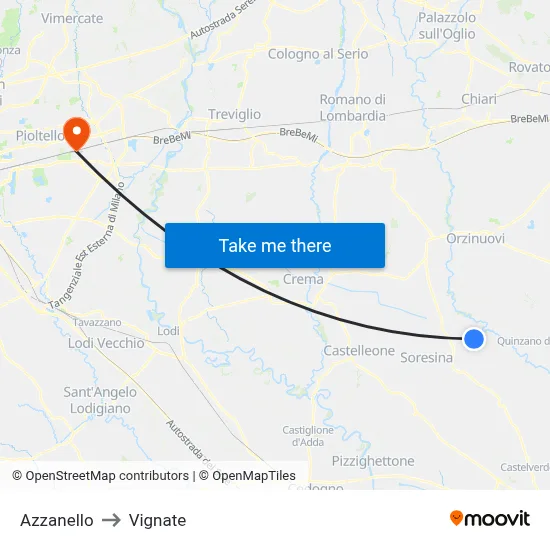 Azzanello to Vignate map