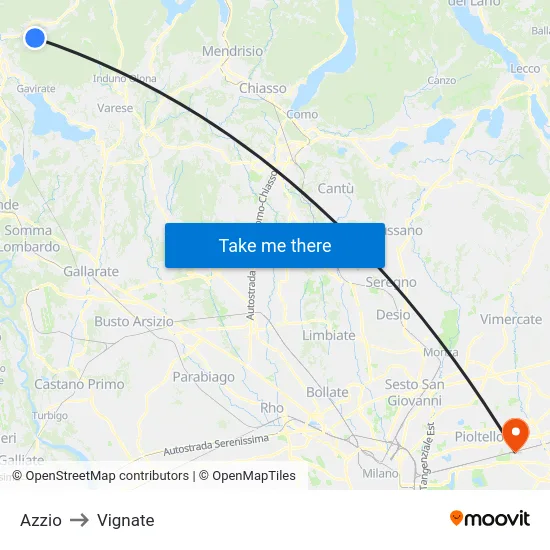 Azzio to Vignate map