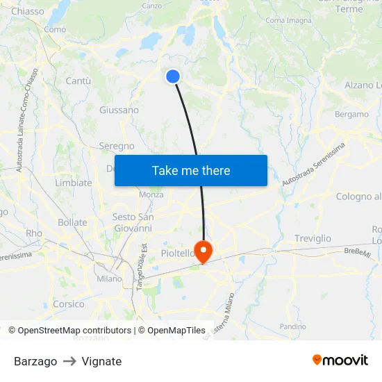 Barzago to Vignate map