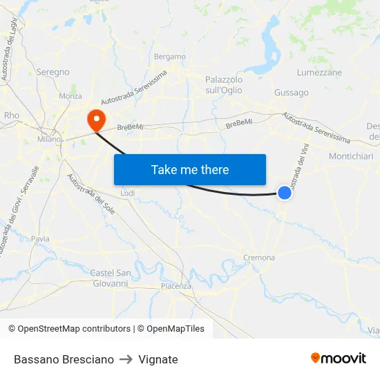 Bassano Bresciano to Vignate map