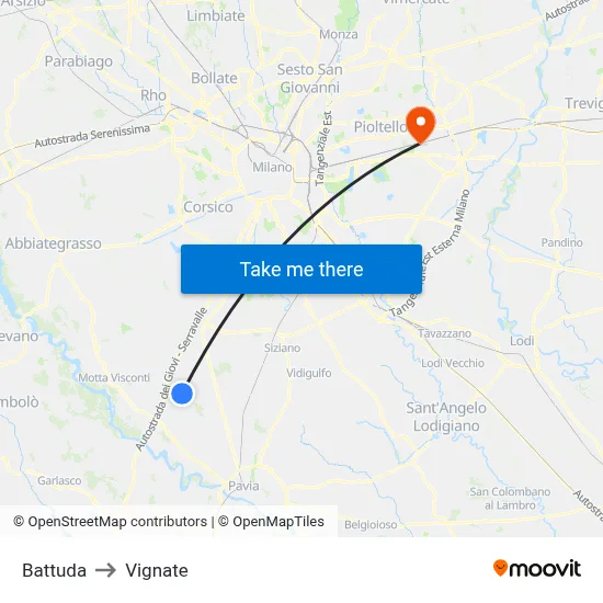 Battuda to Vignate map