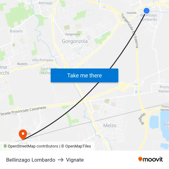 Bellinzago Lombardo to Vignate map