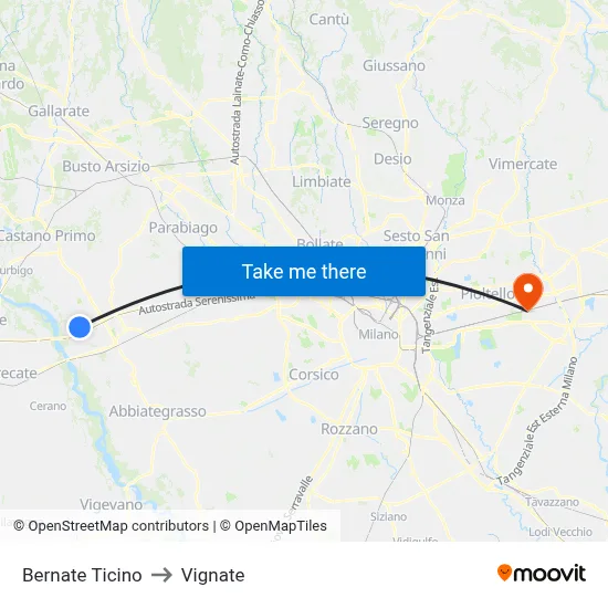 Bernate Ticino to Vignate map
