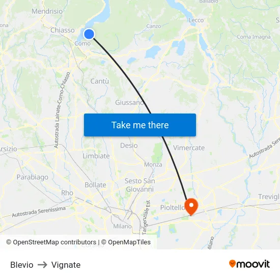 Blevio to Vignate map