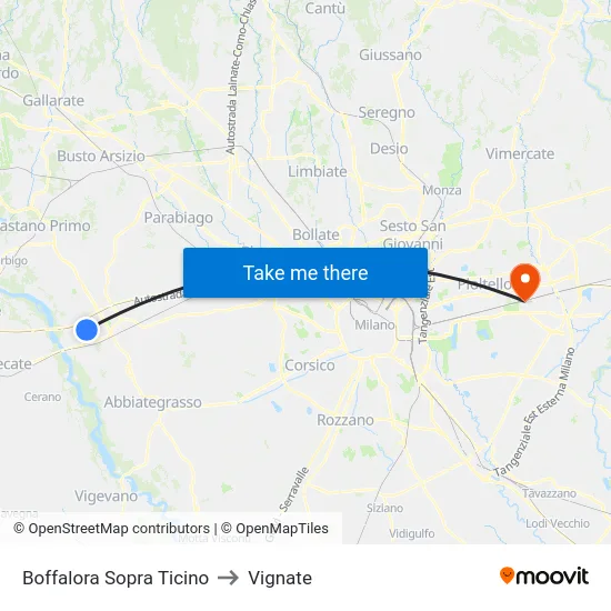 Boffalora Sopra Ticino to Vignate map